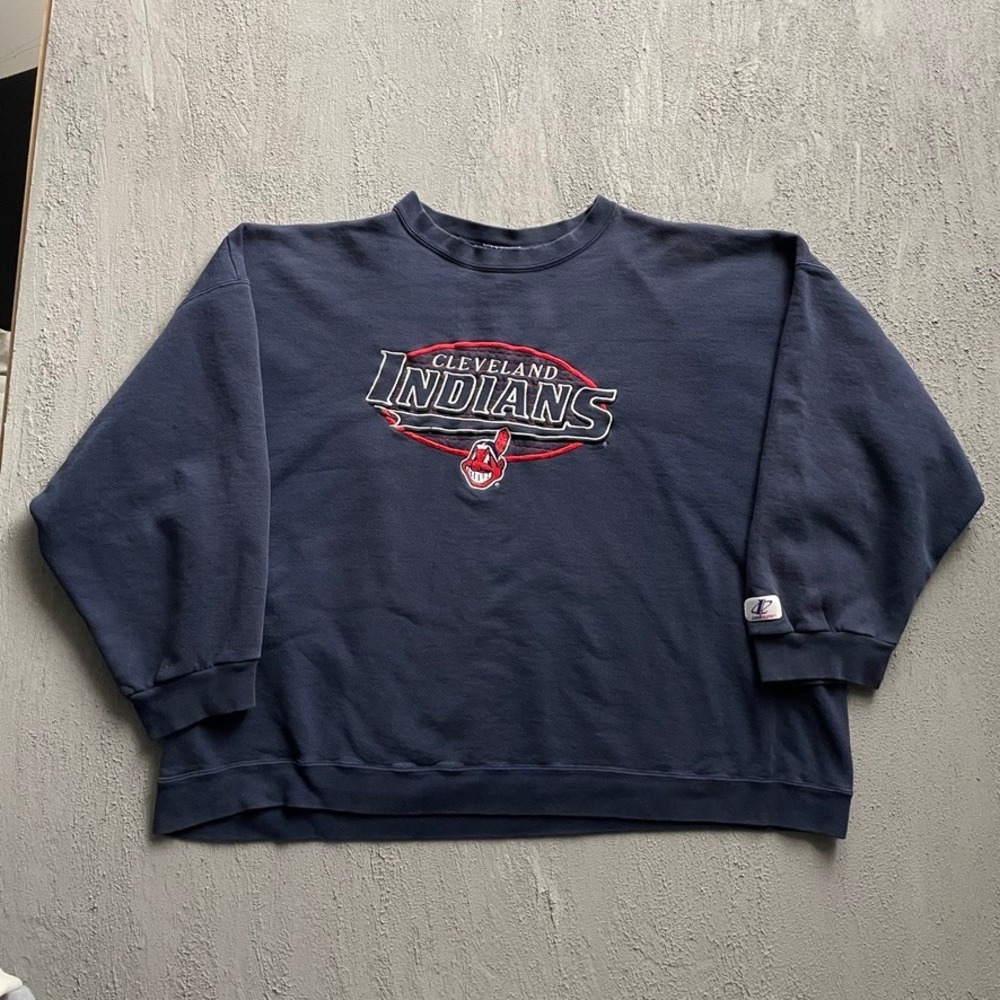 Vintage Cleveland Indians Sweatshirt Men 3XL Navy Blue 90s Logo Athletic